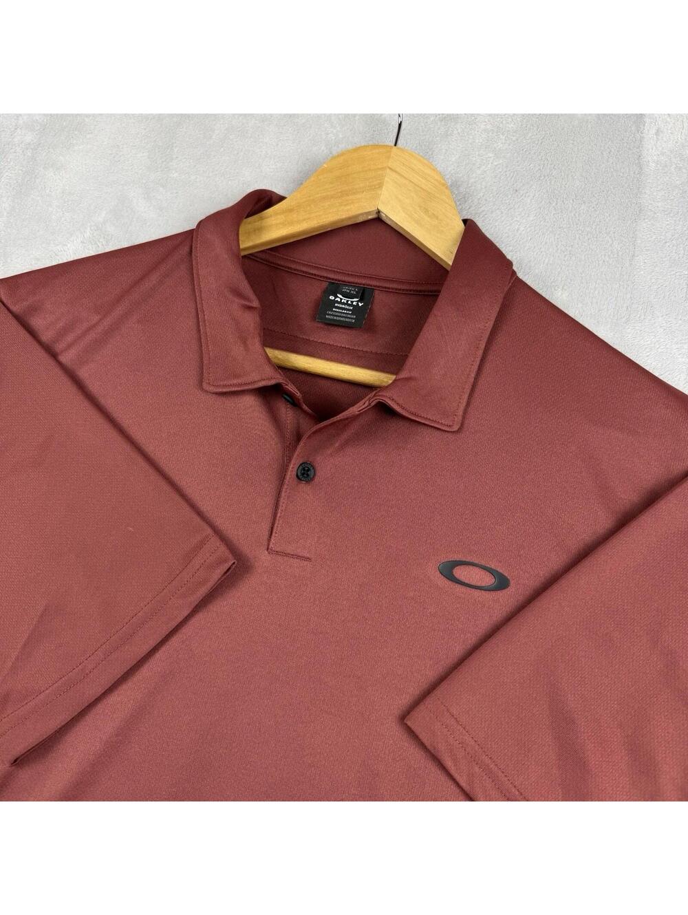 Oakley Hydrolix Polo Shirt Burgundy MenLGolf Performance Techwear Sporty Stretch